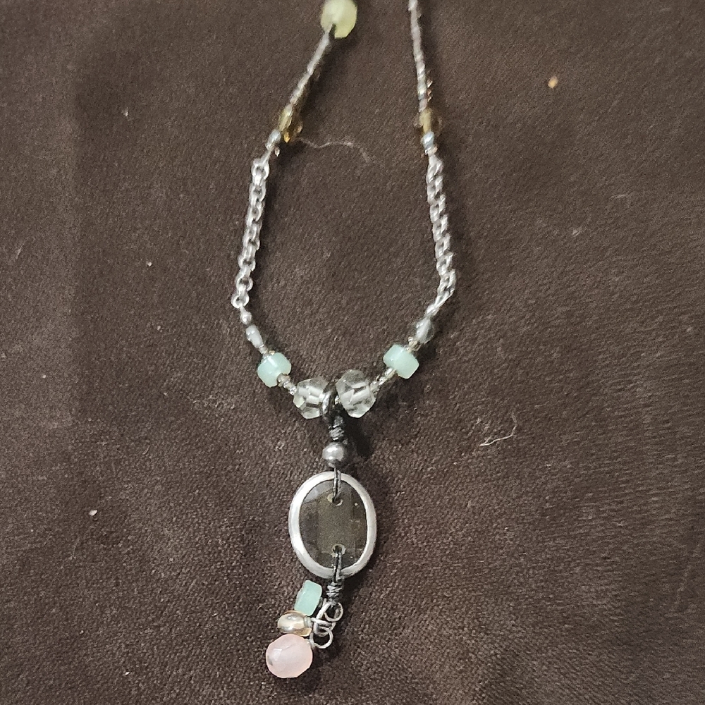Silpada Pink and Green Necklace with Dainty Chain